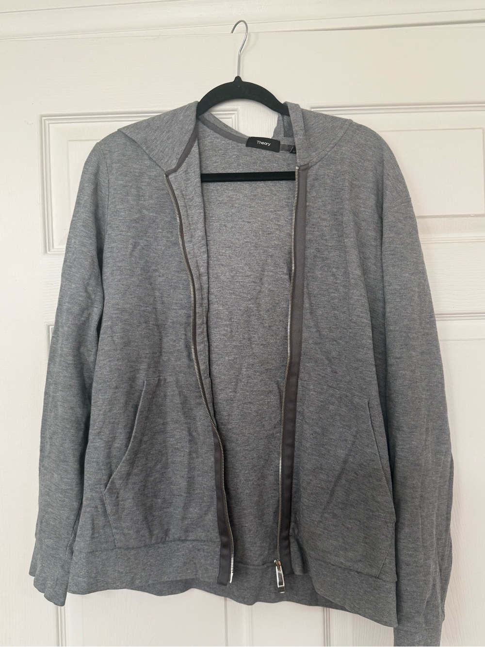 Theory Men's Light Gray Hooded Zip Jacket